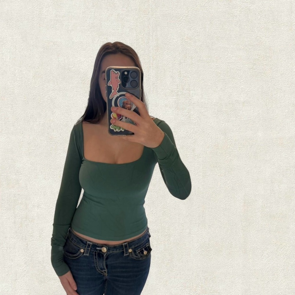 Free People Forest Green Long Sleeve Top